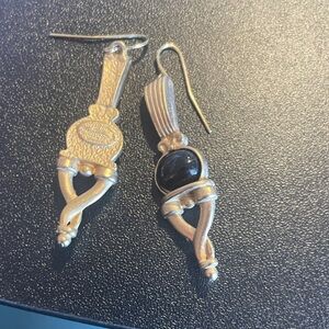 Vintage silver tone Brutalist stylist Elegant Gold and Black Dangle Earrings